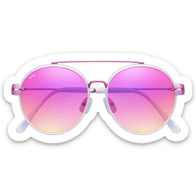Y2K iridescent pink frameless sunglasses, cyber aesthetic, transparent gradient lens, futuristic sticker