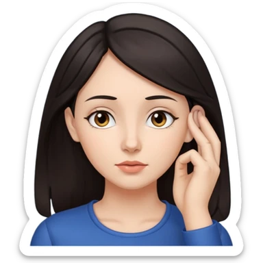 Una mujer de pelo oscuro tocandose la oreja (demostrando que está escuchando a otro) sticker