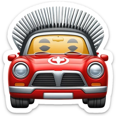 superhero car shaped like a giant comb with bristles, beard-themed vehicle sticker