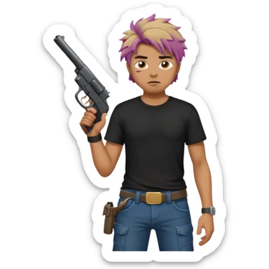 Guy holding a gun sagging his pants like a gangster sticker