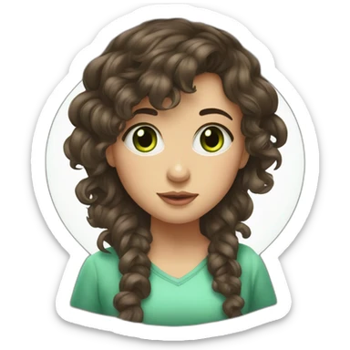 Fille brune cheveux bouclés yeux vert sticker