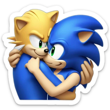 blue sonic the hedgehog hugging sticker