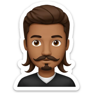 Young man with brown long hair and black mustache and goatee sticker