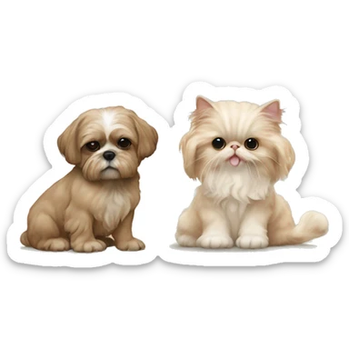 All Beige shih tzu sitting next to a small skinny beige Devon Rex cat  sticker