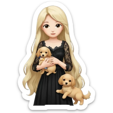 Pastel anime lady long hair with long lace dress full body holding puppy sticker