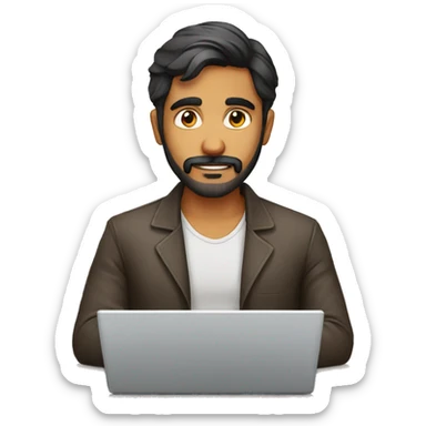 indian guy facial hair working in laptop sticker