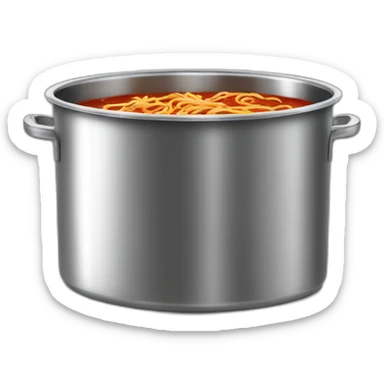 A large stainless pot with spaghetti sauce sticker