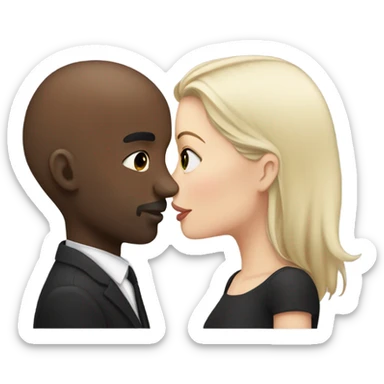 White girl dark hair kissing bald black man sticker