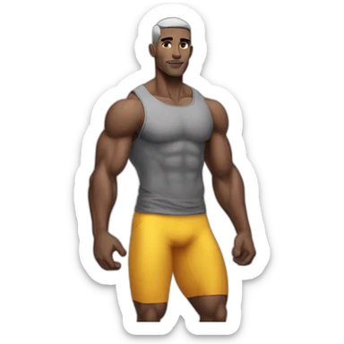 Buff skinny man with gray skin posing for Instagram fitness model sticker