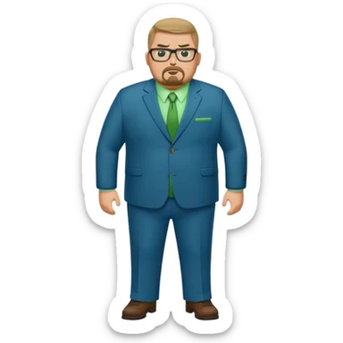 Full Body white male plus size wearing glasses with a goatee angry head Coach in blue and green suit sticker
