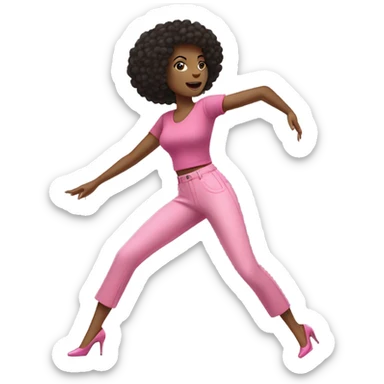 High heels dance woman short dark brown afro hair pink top and pink trousers  sticker