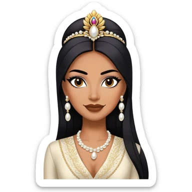 beautiful fit tall woman boss, with long straight black hair, with make up, black eye liner, smile mooth close, mexican, brown skin, wearing beautiful couture outfit and discret pearl  sticker