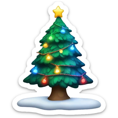 Snowy Christmas tree with colorful string lights sticker