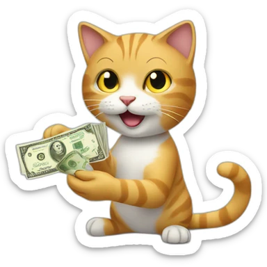 cat handing out money sticker
