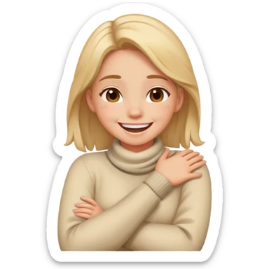 girl crossing arms around neck laughing  sticker