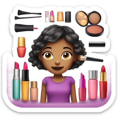 Makeup kit and a girl having fun sticker
