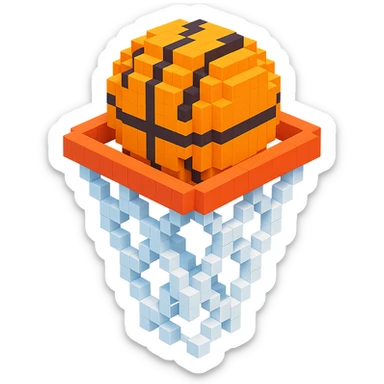 Voxel-style basketball in a net, variation 2 sticker