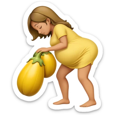pregnant person with a yellow eggplant attached, bowing person in profile sticker