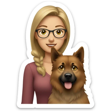 Brown light hair woman aux Green eyes with glasses Green eyes and eurasier dog  sticker
