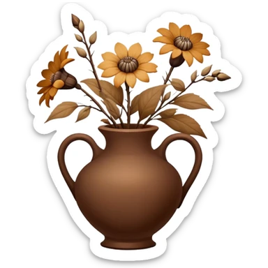 Dried flowers and pods in a brown vase sticker