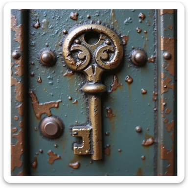 90s retro key, grunge style, oxidized and scratched metal, realistic details, isolated on white background, hyperrealistic, 4K, variant 3 sticker