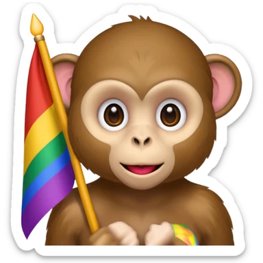 Monkey with white eyes wearing lipstick with the pride flag sticker