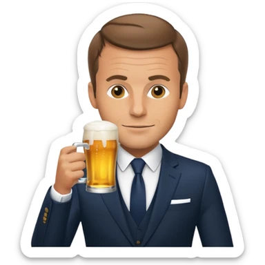 Macron drinking beer sticker