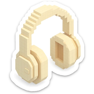 full-size Sony headphones, pale cream color, isometric view sticker