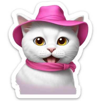 White cat eat pink hat sticker