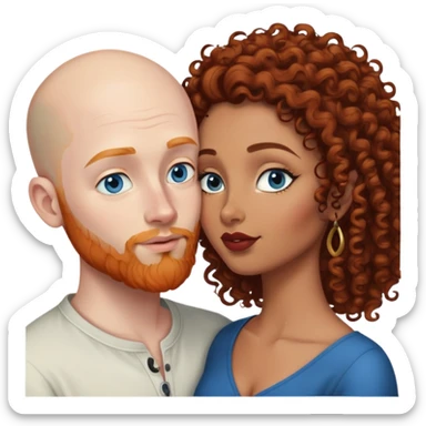 Bald white male with ginger beard and blue eyes kissing indian brown woman with jet black curly hair sticker