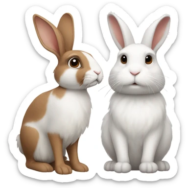A white floppy eared rabbit sitting next to a brown and white floppy eared rabbit sticker