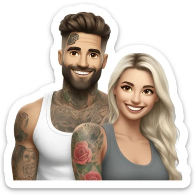 Photo Female model smiling at a very handsome tattooed man sticker