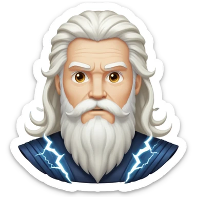God, Zeus-like figure with long white hair, thunder, beard and white mustache sticker
