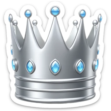 A luxury silver crown emoji, chrome metallic finish, smooth rounded edges, subtle sparkle, polished reflective surface, cute proportions, iOS emoji style, centered on a clean white background, soft studio lighting, no outlines sticker