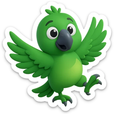 Make the parrot green in microsoft style 3d fluent emoji style, no background. sticker