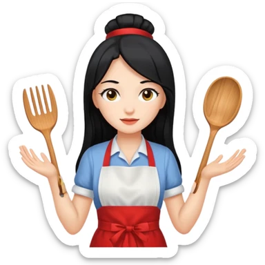 long black hair woman with apron sticker