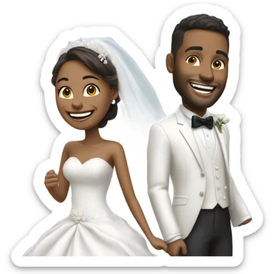 Hyper Realistic dior bride model laughing with a handsome male model groom
 sticker