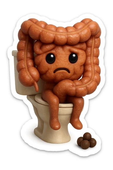 EMOJI STILE IPHONE 3D DI UN INTESTINO CHE sta seduto sul wc e davanti ha una montagnetta di feci a palline stile emoji iphone E FALLO MOLTO REALISTICO IN 3D sticker