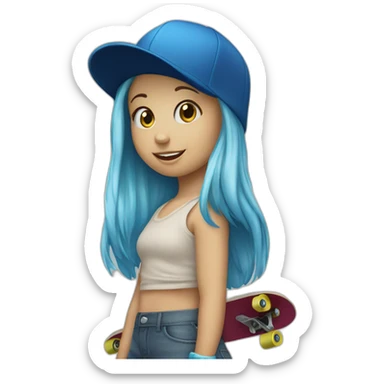 Little blond girl with blue beanie on skateboard sticker