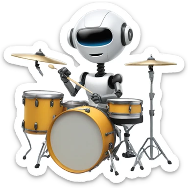 cute robot plays the drum set sticker