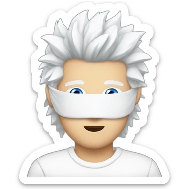 Man with blue eyes wearing blindfold and has white spiky hair and is wearing white sweater sticker