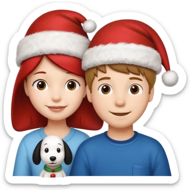 Snoopy wearing and Christmas hat human girl and boy sticker