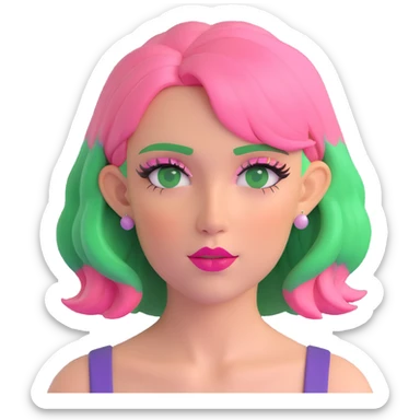 an excited woman with blond and pink hair and green make up sticker