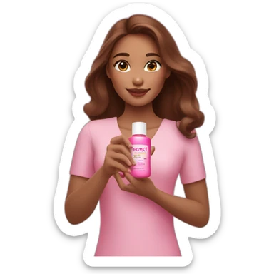 brown-haired girl holding pink payot cosmetics in her hand sticker