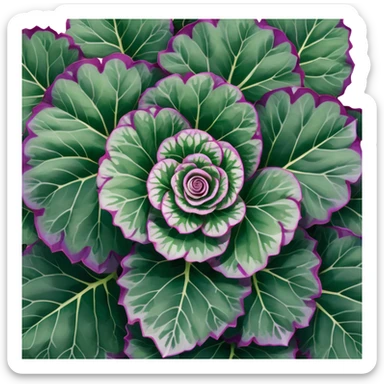 Top-down view of Begonia Rex plant showing spiral leaf patterns from above, dark green leaves with purple edges and white spots sticker