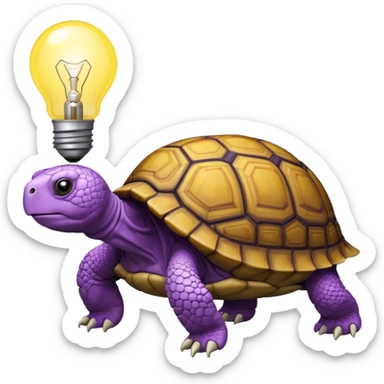 wise tortoise with a lightbulb, yellow and purple sticker