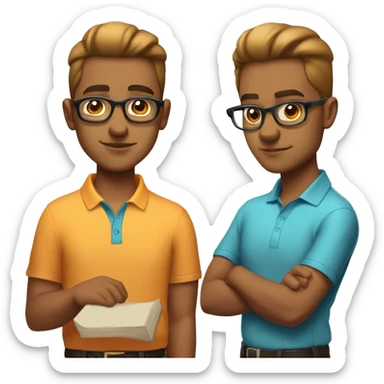 18 year old light skinned indian wearing saffron polo shirt, with slick back hair, and reading glasess  sticker