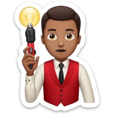 Movie theatre usher in red vest and black tie with normal flashlight looking scared sticker