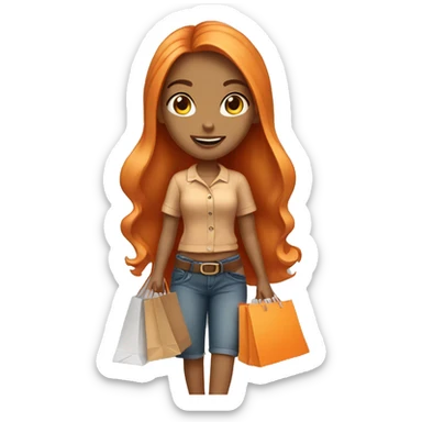 Tan girl with long orange hair wearing cute outfit holding shopping bags sticker