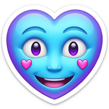 Futuristic glowing smiling face emoji with neon hearts instead of eyes, purple and blue holographic light, dark background sticker